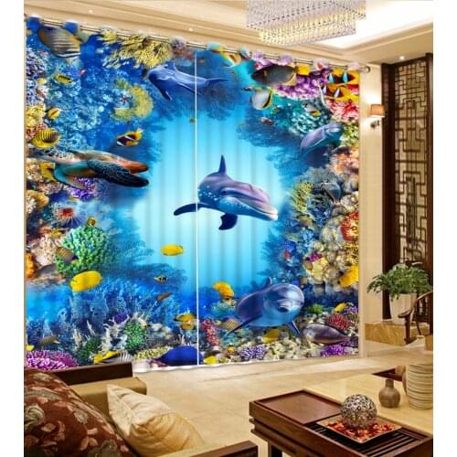 Short curtains for kitchen customize 3d curtains for bedroom Underwater World Dolphins 3d blackout curtains