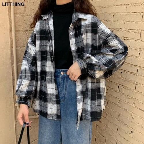Female Autumn Street Blouse Women Shirts Vintage Oversized Plaid Soft Chic Turn-down Collar Shirt For Women Casual Korean Tops