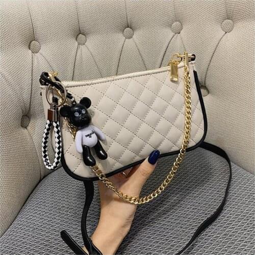 Ladies 2020 rhombus pattern PU leather underarm bag solid color chain shoulder handbag female travel fashion handbag