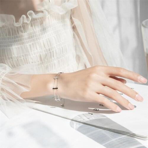 Sole Memory Double Layer Geometry Rhinestones Cool Exquisite Hot 925 Sterling Silver Female Resizable Bracelets SBR198