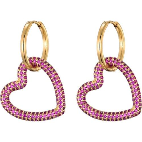 LOVBEAFAS New Fashion Jewelry Cubic Zircon Heart Hoop Earrings for Women Gold Color Geometric Stainless Steel Round Earring 2021