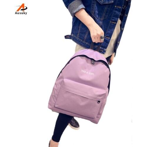 Ausuky Brand Simple Korean Style Pure Candy Color Canvas Women Backpack College Student School Book Bag Leisure Backpack 15