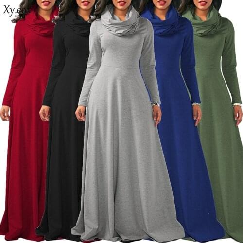 Womens Neckerchief Solid Long Dress Drape Long Sleeve Party Holiday Maxi Dress