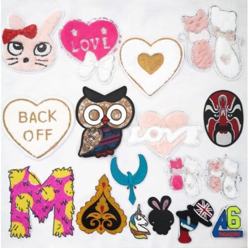 1 pair of plush embroidered kitten badge sequins can be sewn jeans patch stickers DIY clothing craft accessories 1PCS for sale