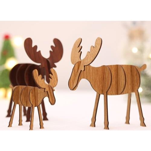 1pcs DIY Christmas Wooden Elk Tree Hanging Ornaments Christmas Tree Hanging Decoration Xmas Tree Decor Kids Gifts