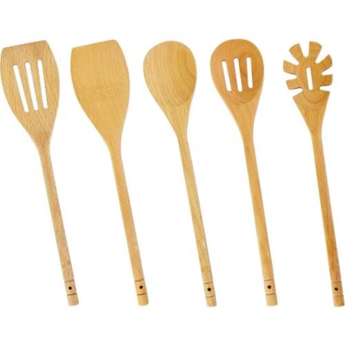 30cm Natural Beech Wood Cooking Utensils Kitchen Utensil Set Cooking Tools Wooden Spoon Shovel Spaghetti Server Slotted Turner