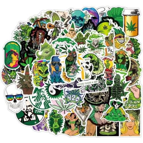 100/50PCS Hemp Leaf Stickers Laptop Skateboard Guitar Luggage DIY Bike Cool Waterproof Graffiti Sticker Decal Kid Classic Toys