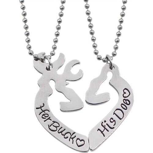 2 Pieces Of Heart-Shaped Elk Letters Couple Series His Buck Pendant Valentines Day Gift Essential Jewelry Direct