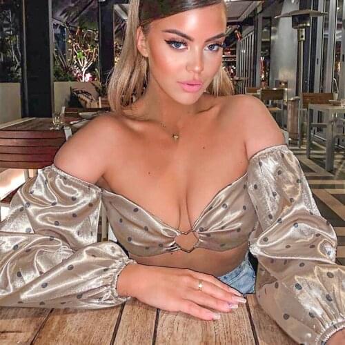 2021 New Style Long-sleeved Polka-dot Metal Buckle Tube Top Strapless Crop Top Ladies T-shirt Retro Short Party T-shirt Casual