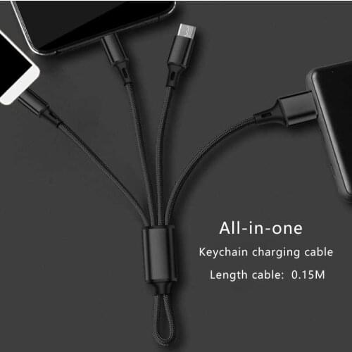 Keychain 3 in 1 short charging cable for huawei p20 mate20 honor20 nova7 type c usb fast charge wire for samsung s8 s10 note20