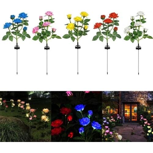 LED solar 5 cabezas linternas de rosas flores al aire libre luces de césped jardín decoración de jardín luces de paisaje