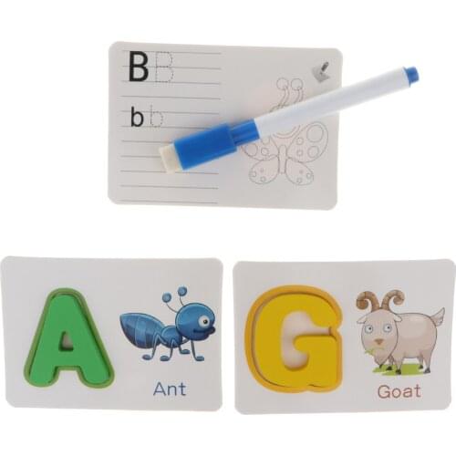 Wooden 26 ABC Alphabet Letters Learning & Writing Jigsaw Puzzles Blocks Toy Kids