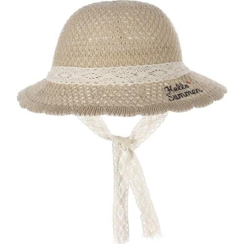 Kids Summer Straw Hat Ribbon Letters Printing Girl Sun Hats Beach Travel Sunscreen Sun Cap Dropshipping