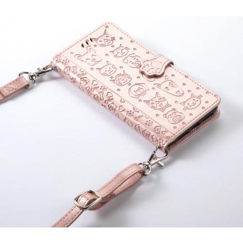 Diagonal Lanyard Holster Flip Protective Cover for Samsung S21 FE A22 A32 A52 A82 Wallet Mobile Phone Case Cute Dog Cat 8 Colors