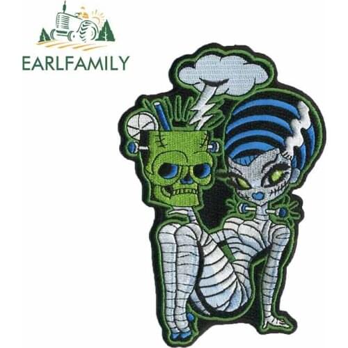 EARLFAMILY 13cm X 9cm for Bride of Frankenstein Embroidered Iron DIY Motorcycle Stickers 3D Funny Car Stickers Waterproof Decal