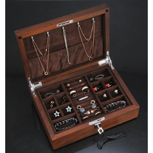 Elm Wood Large Jewelry Box Organizer High Capacity Jewelry Container Makeup Storage Box Organizer Lady Wedding Beauty Gift Box