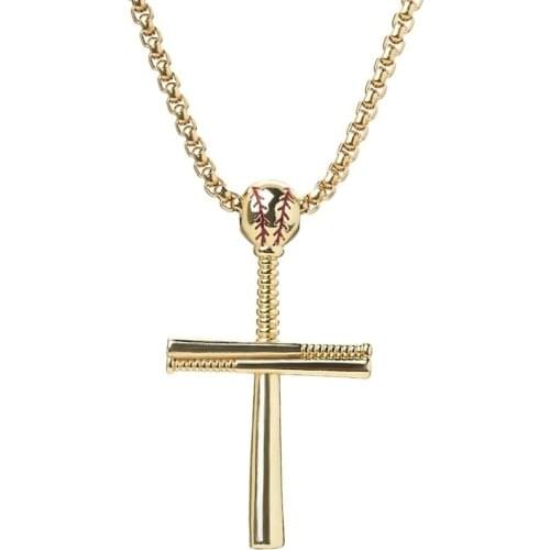 Jesus Christ Baseball Bat Cross Mens Pendant Necklace Exquisite Fashion Sports Charm Religious Club Jewelry Accessories