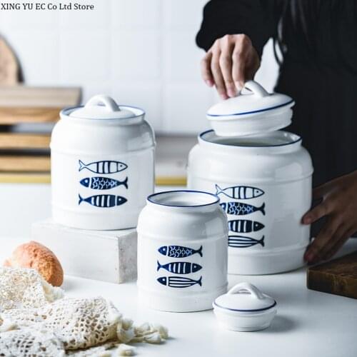 Ceramic airtight jar with lid large-capacity household portable snack tea storage jar ceramic sugar bowl grain storage jar