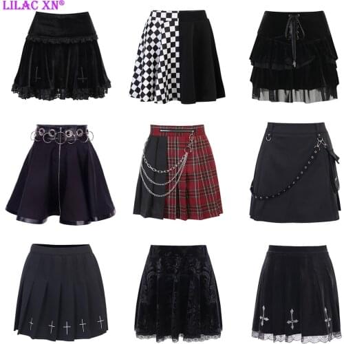 Harajuku Plaid Print Mini Pleated Skirts Punk Sexy Black White High-waisted Tennis Skirt Mall Goth Kawaii Summer Women Clothes