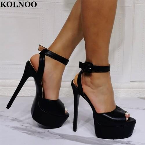 Kolnoo Handmade Real Photos Ladies High Heel Sandals Peep-Toe Buckle Anklestrap Slingback Sexy Platform Party Prom Fashion Shoes