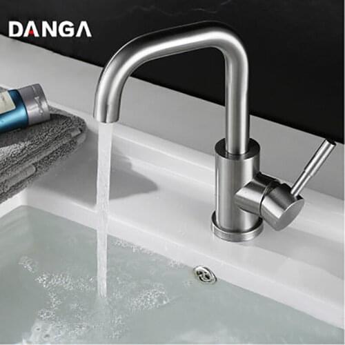 Bathroom Faucet Single Hole High Curved Faucet Bath Mixer Brushed Sink Tap 360 Rotatable Washbasin Water Faucet Basin Water Tap