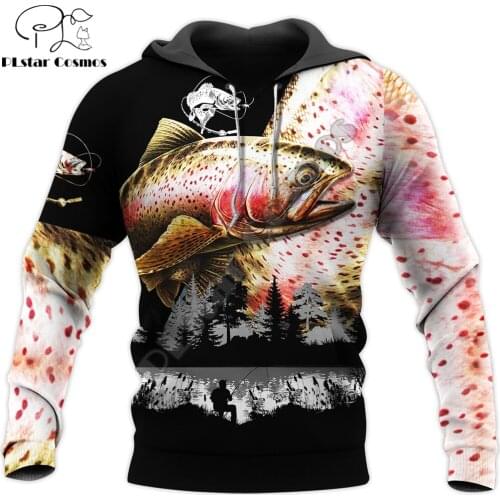 Beautiful Trout Fishing 3D All Over Printed Men Hoodie Autumn and winter Unisex Sweatshirt Zip Pullover Casual Streetwear KJ445