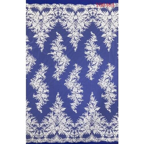 Y0046A New Desgn Beaded Embroidery Lace Wedding Dress Fabric Nigerian Textile African Trimming Lace 5Yards/ lot