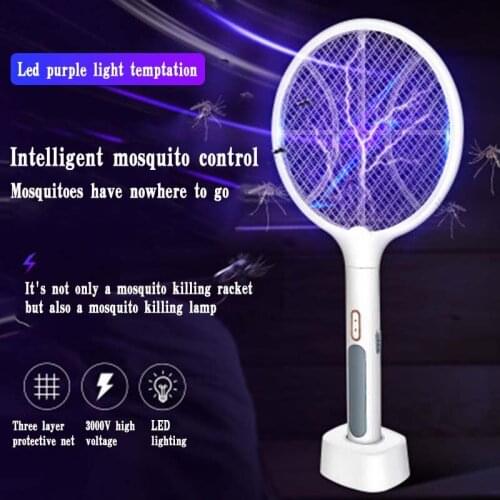 Two in one LED mosquito trap lamp 3000V electric insect killer USB charging summer fly swatter to trap flies