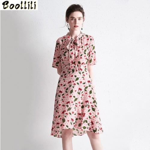 Boollili Summer Dress Women 100% Real Silk Women Party Dress Top Quality Elegant Midi Dress Women Clothes Ladies Dresses