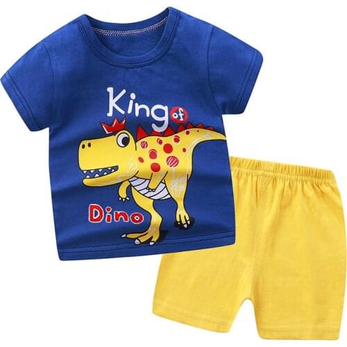 Summer Kids Dinasaur Clothing Set Short Sleeve Tee Shirts + Pants Two Piece Outfit Toddler Boy Cool Clothing Animal Costume