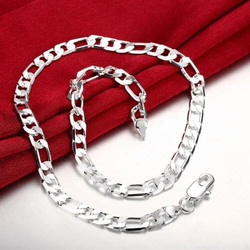 Hot sale Fashion brand 925 Sterling Silver Necklace classic Jewelry 8MM Flat geometry mens necklace 20 inches Christmas gifts