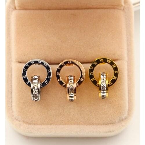 New Super Flash Small Crystal Roman Digital Double Ring Earrings Fashion Womans Earrings