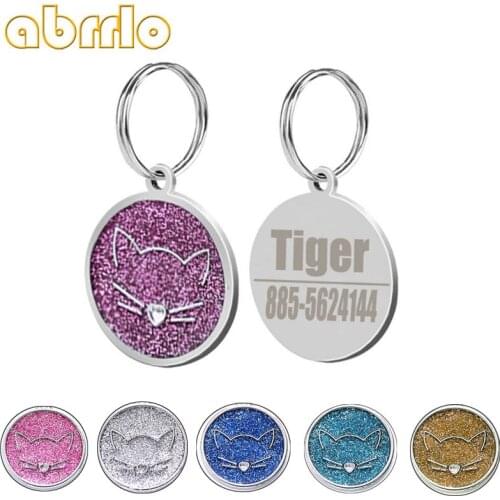 Personalized Dog Tags Glitter Cute Kitten Pattern Cat Puppy Pet ID Name Collar Tag Pendant Engraved Name Phone Pet Accessories