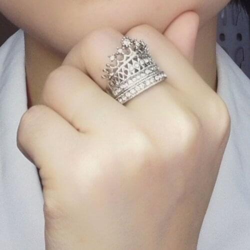 Simple Party Sweet Rhinestone Crown Shape Ring Crown Two-piece Women Fashion Wild Simple Zircon Jewelry Engagement Rings