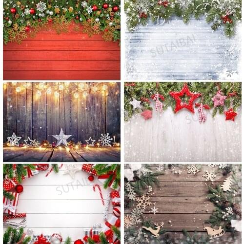 Christmas Backgdrop Photography Winter Snow Snowflake Star Wood Board Background For Photo Studio Famliy Party Customized Poster