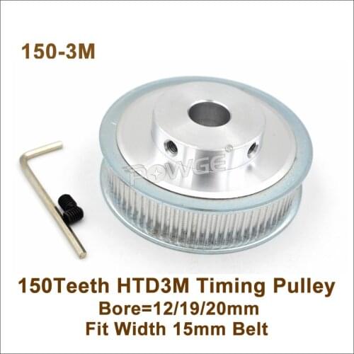 P0WGE 150 Teeth 3M Timing Pulley Bore 12/19/20mm Fit Width 15mm 3M Timing Belt 150T 150Teeth HTD3M Pulley 150-3M