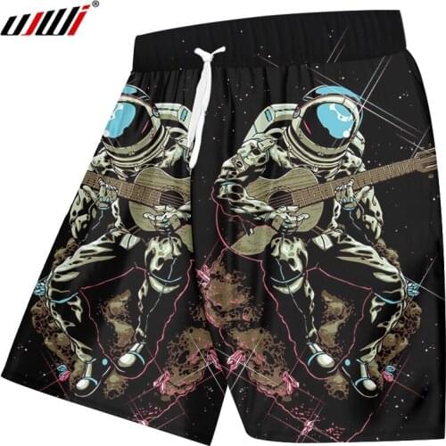 UJWI Casual Shorts Women/Men Sweat Trunks Print Astronaut Space Guitar 3d Board Shorts Bathing Suits Quick Dry Surf