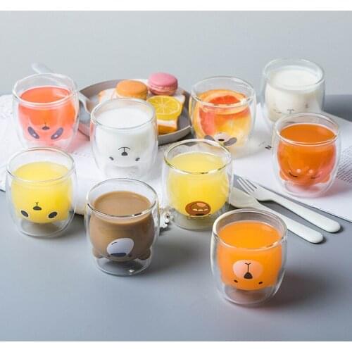 Cute Bear Shaped Double Wall Glass Mugs Resistant Kungfu Tea Mug Milk Lemon Juice Cup Drinkware Child Lover Coffee Cups Mug Gift