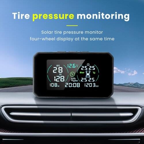 B05 Wireless Car TPMS Solar + USB Car Tire Pressure Monitor System Car Alarm Systems Tire Pressure Warning With 4 Sensors