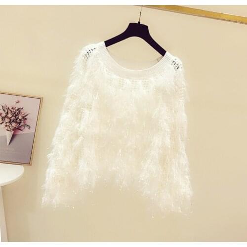 Tassel Sweater Top for Women 2021 Spring New Design Loose Sexy Off Shoulder Pullover Jumper Top