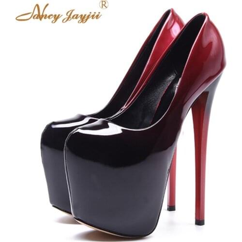2019 Shallow Woman Pumps Ladies Adult Shoes Patetn Leather Super High Thin heels Platform Slip-on Spring/Autumn Sexy Nancyjayjii
