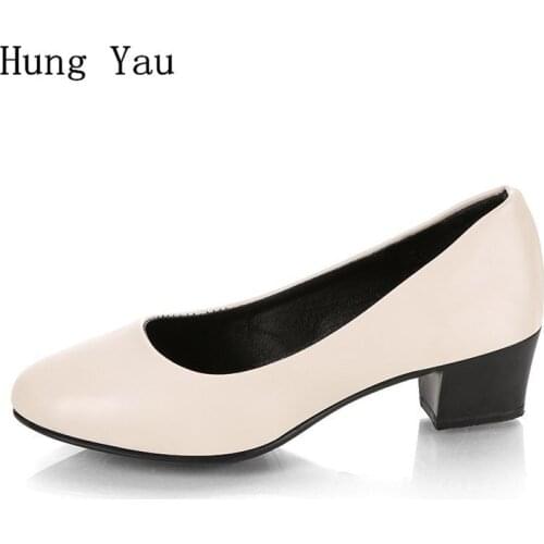 Women Pumps High Heels Shoes Casual Shallow Pointed Toe Thick Heels Solid Walking Spring Fashion Slip On Work Comfortable