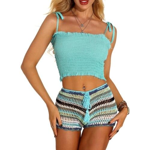 Sexy Cropped Tank Top Women Summer 2020 Sleeveless Beach Cover Up Bikini Solid Strappy Tanks Vest Crop Top + Bottom Swimwear