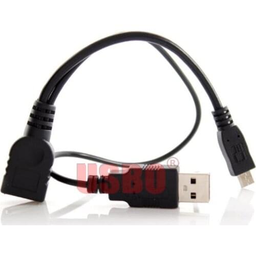 High quality black straight / elbow Micro USB to USB 2.0 OTG male to female data cable with external power supply