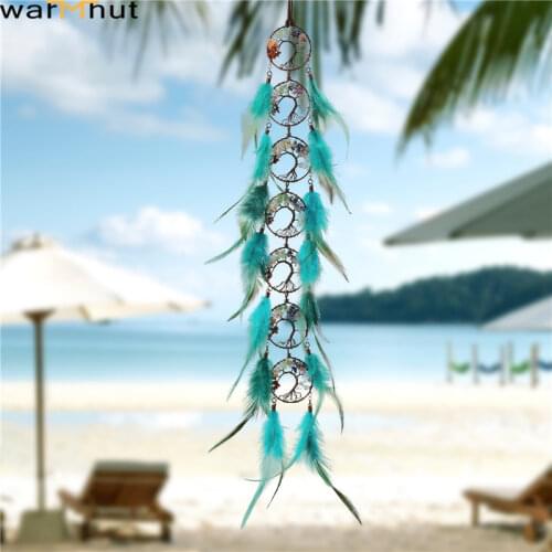 WarmHut New 7 Chakra Stones Dream Catcher with Feathers Handmade Healing Crystals Tree of Life Wall Hanging Ornament For Bedroom