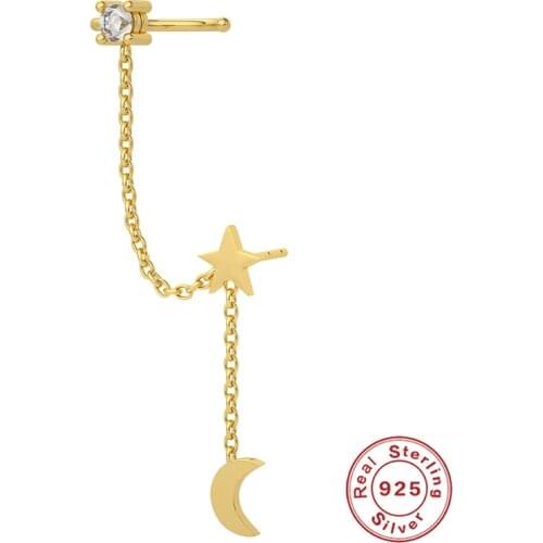 AIDE 1pcs 925 Sterling Silver Stud Earrings For Women Star Chian Tassel Earrings Dangle Piercing Pendientes 2021 Trend Design CZ