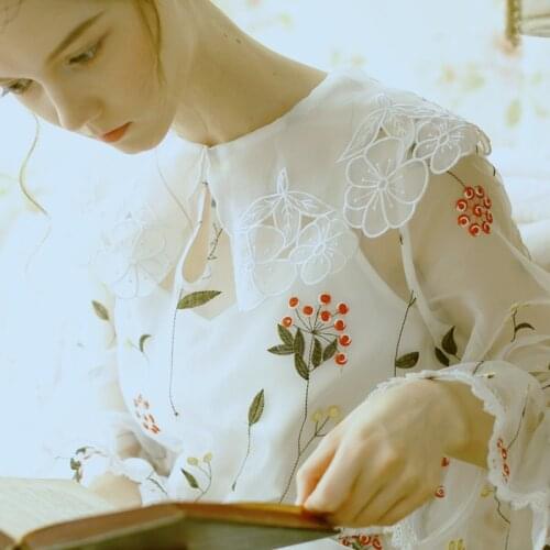 Women Korean Lace Hook Flower Sweet Detachable Collar Spring Summer Autumn All-Match Black/White Embroidery Bow Fake Collar Ties