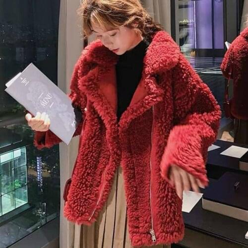 Women Lambs Wool Faux Fur Thickened Cardigan Turn Down Collar Furry Bomber Warm Granular Velvet Zipper Jacket Coat Outwear