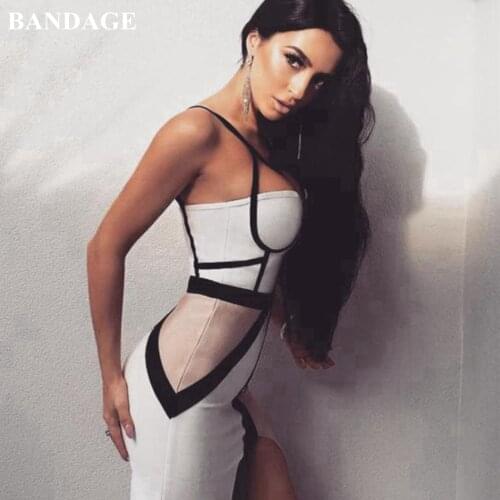 Sexy Patchwork Bandage Dress Women 2021 Spaghetti Strap Strapless Knee Length Dresses Party Club Bodycons Split Ladies Vestidos