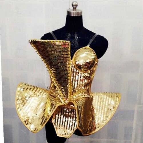 Female silver gold costumes singer dancer Christmas bar Laser paillette fashion dj show one piece ds costumes performance wear